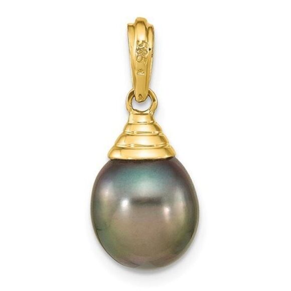 14K 9-10mm Teardrop Black Saltwater Tahitian Pearl Pendant - Picture 4 of 4